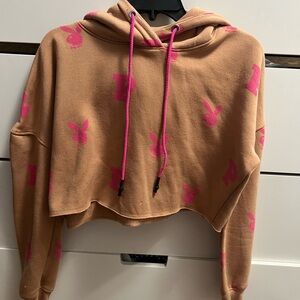 PLAYBOY Tan Hoodie with Pink Accents